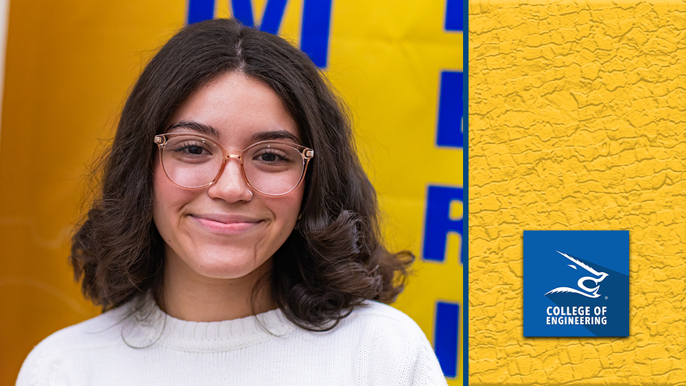 A headshot of Glenda L. Villagran with a College of Engineering logo. Photo by Jesus A. Reina