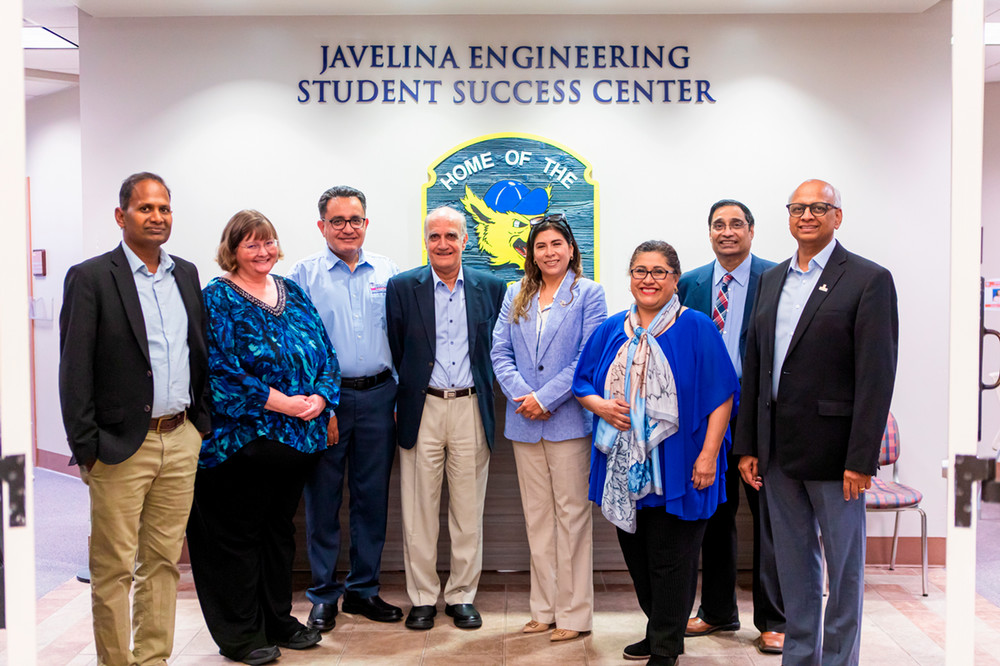 Engineering leadership team stand at the Javelina Engineering Student Success Center.