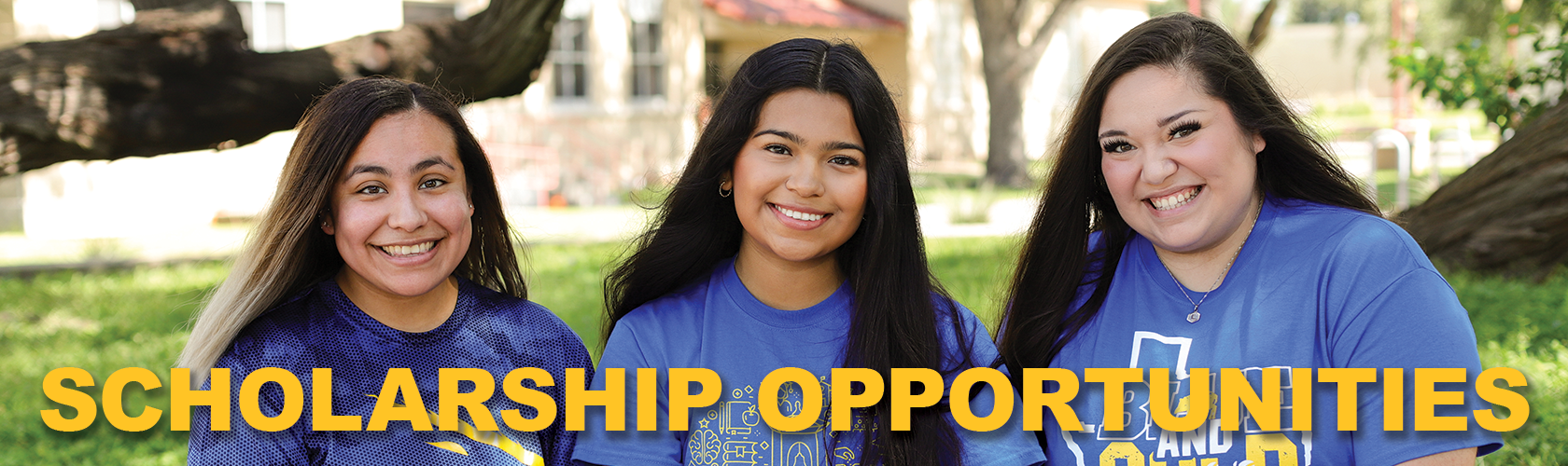 Three female students posing for a photo with text that reads scholarship opportunities