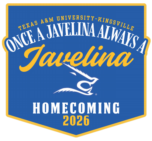 Javelina Homecoming logo in blue and gold colors featuring a screaming javelina.
