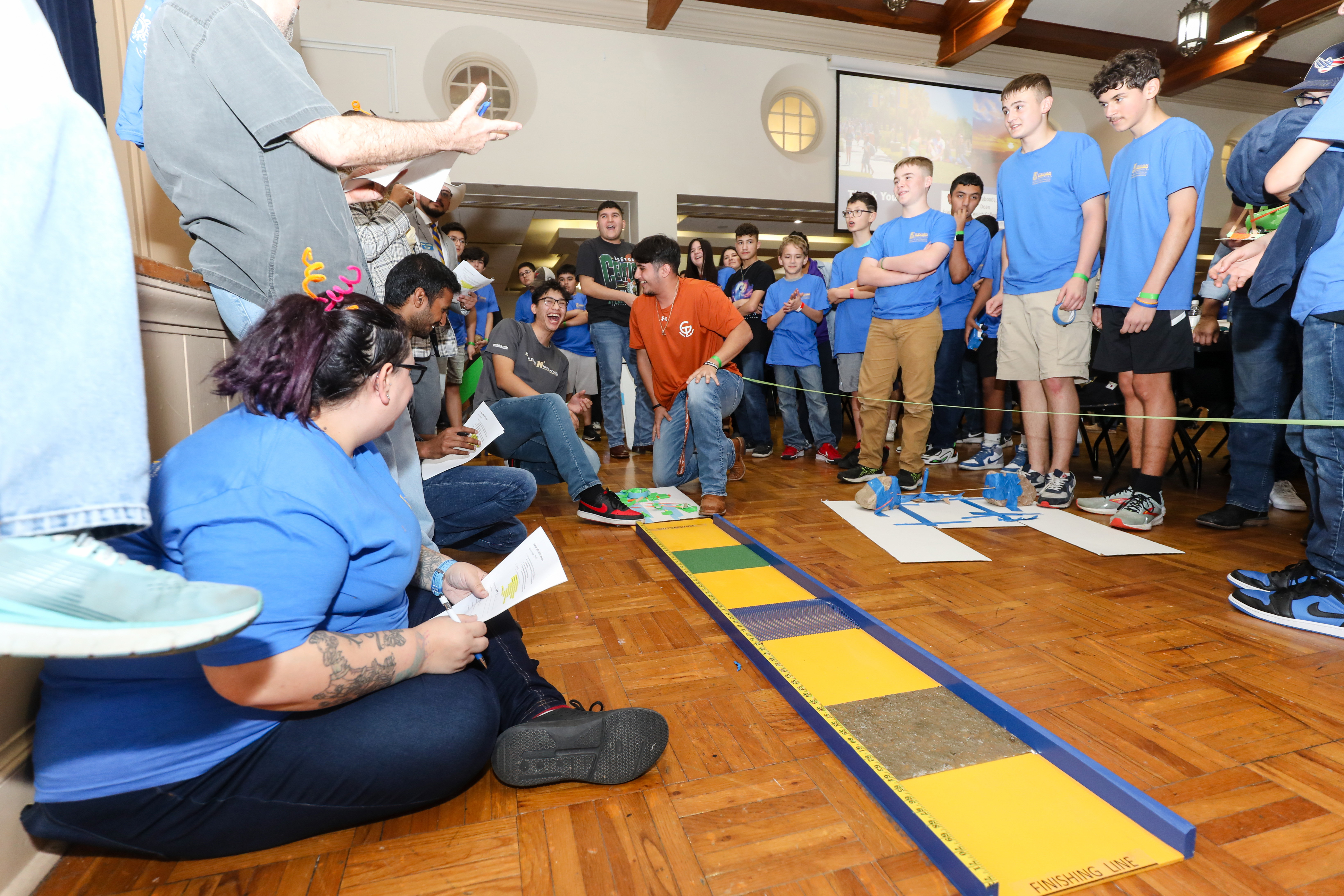 Students competing their projects made during the EWeek Design Competition in the MSUB Ballrooms.