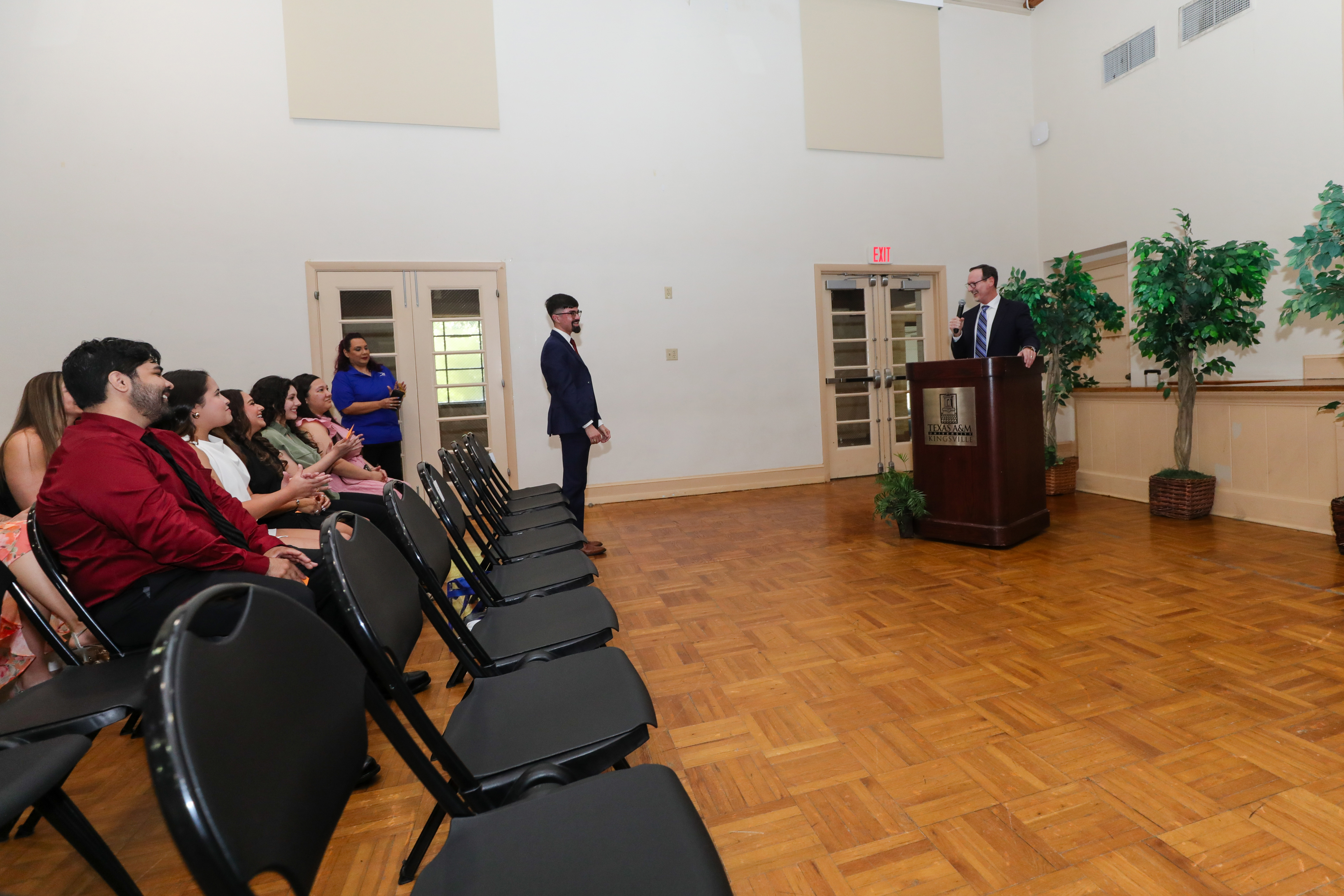 TAMUK Provost Dr. Palmer speaks to the recipients of the Academic Achievement Ceremony in Ballroom A.