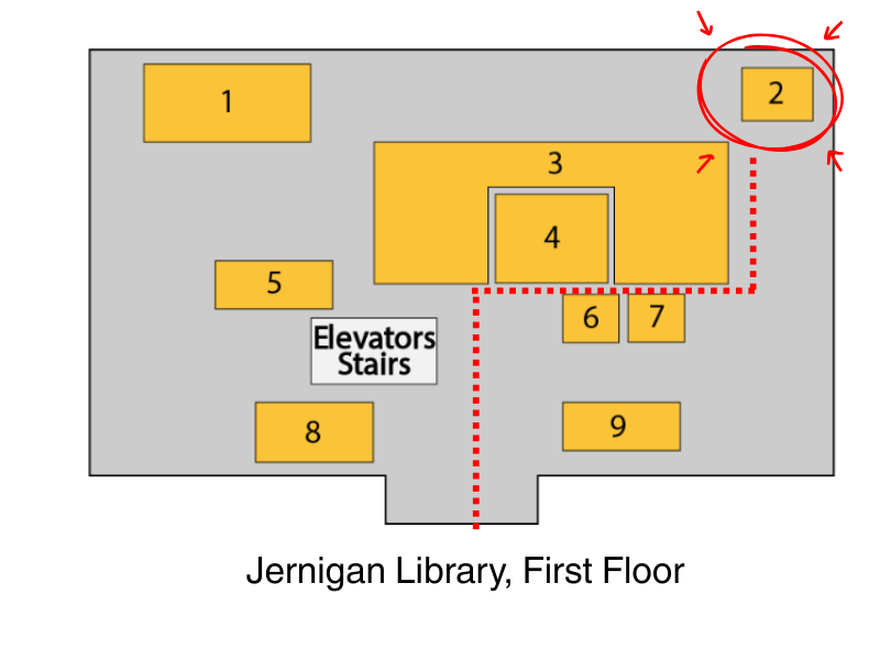 Directions to Rec Sports Gaming Lounge in Jernigan Library