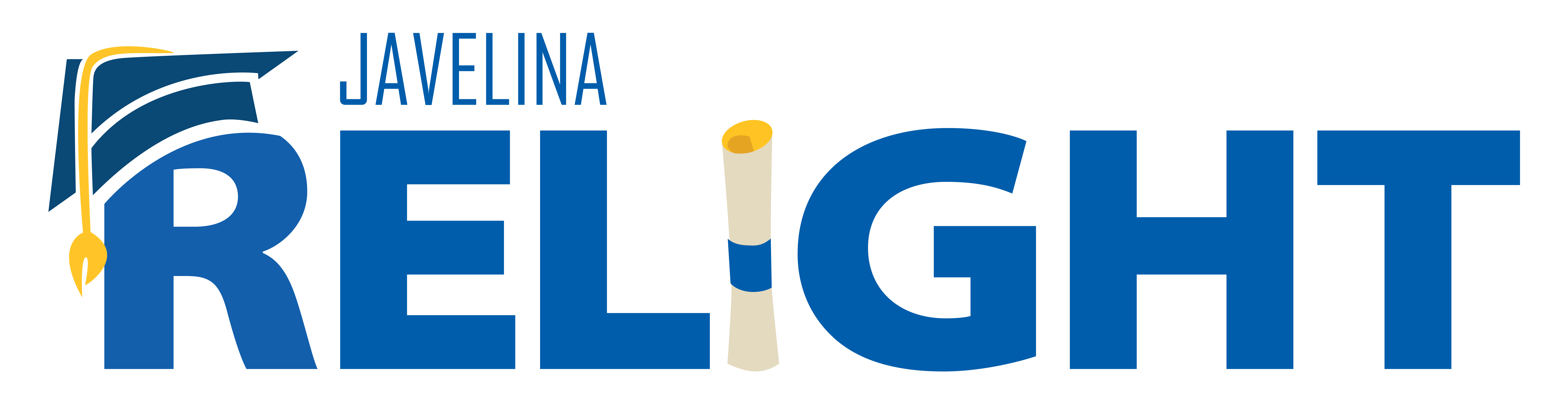 Javelina Relight logo with a graduation cap and tassel over the letter R.
