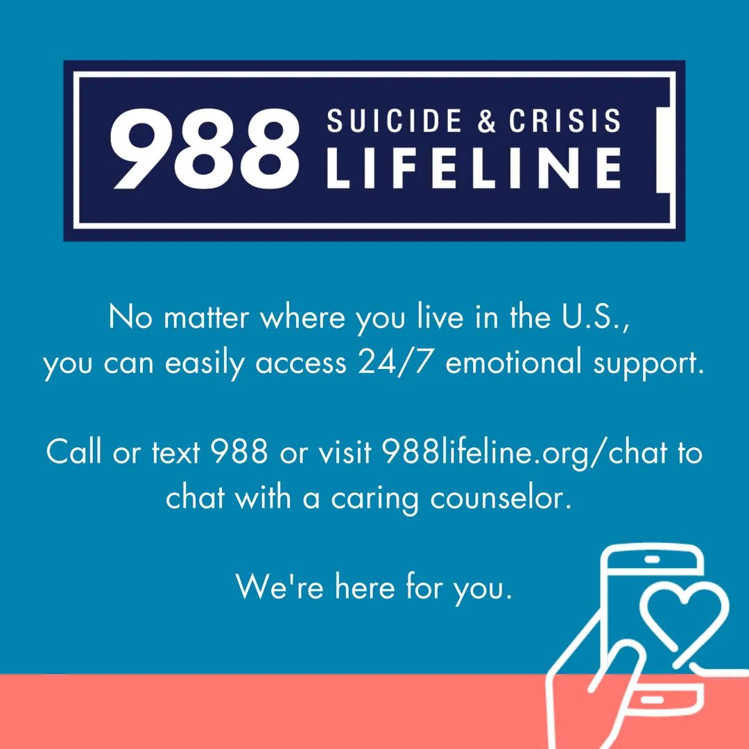 988 Suicide Lifeline graphic