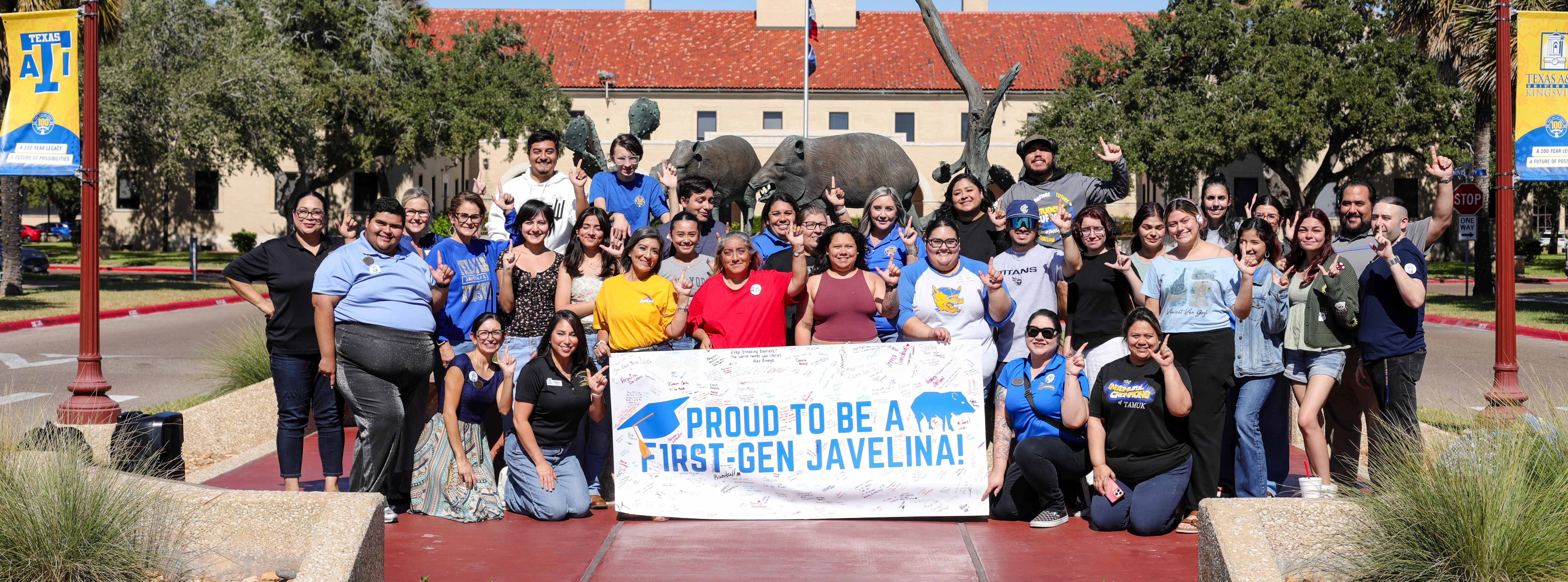 Group photo of TAMUK's first-generation students, staff and faculty